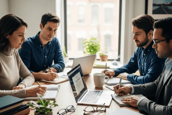 A meeting consisted of 5 people deep in conversation.