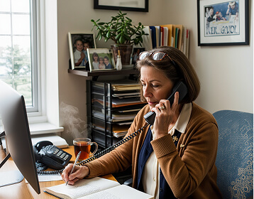 A person having a phone call and writing down the information.